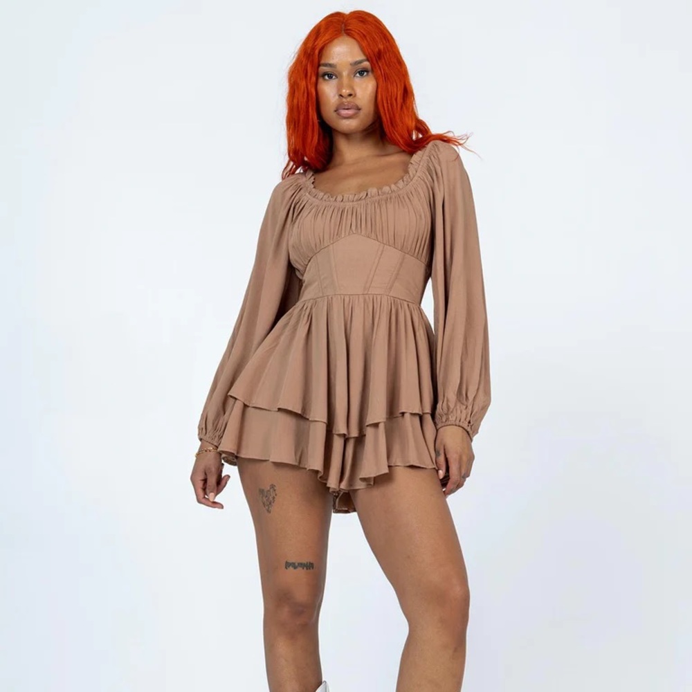 Elegant Tan Long Sleeve Dress